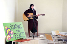 Tegan Blackwood participates in the “Reading For Peace” poetry reading. Blackwood gave two musical performances at the event on Jan. 24. The reading consisted of numerous forms of poetry, essays, commentary and different kinds of musical performances.

