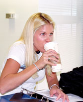 Amanda Winters, senior special education major, drinks Starbucks coffee at the University Java coffeehouse.
