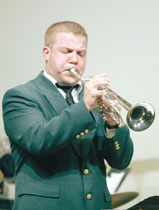 Matt Cameron plays a trumpet solo during the Missouri Southern Jazz Band Concert. This yearÂ´s performance featured special guest soloist Michael Spiro.
