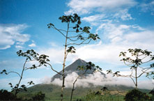 The constantly flowing Arenal Volcano is one of the many biological wonders in Costa Rica. The country has three major volcanic mountain ranges.
