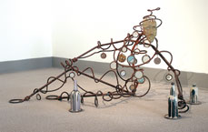 Rhett Johnson, local artist, uses rejected everyday objects to give his sculptures life, like his Marooned Figure created from metal rebar.
