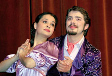 Rachel Weisensee, senior theatre major, and David Wallace, senior music major, star in the newest Southern theatre production, Kiss Me Kate, based on one of ShakespeareÂ´s comedies.

