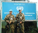 Two Finnish peacekeeing soldiers on duty 24 hours a day at the United Nations Mission in Addis Ababa, Ethiopia.
