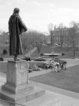 A statue of Thomas Jeefferson looks out over the future of hybrid and alternative fueled vehicles. The vehicles were on display at the capitol on April 5, 2005.
