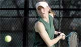 Lacey McMunn competes in the singles division of the March 28 tournament against Truman State University.
