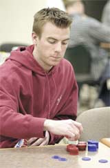 Eric Griffin competes in a Texas HoldÂ´em poker tournament earlier this semester in the Billingsley Student Center
