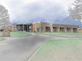 A conceptual drawing of the approved recreation center as seen from the north side of the Billingsly Student Center.
