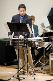 Dr. Jeremy Kushner, director of percussion studies, performs with the jazz orchestra Nov. 30, 2004. Kushner died Oct. 8.
