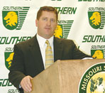 New head football coach Bart Tatum takes questions at a press conference held Dec. 13, 2005 in the Billingsly Student Center.

