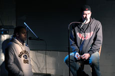 Kendrick Irvin and Jonathan Cowan at open mic night at the Quake on Feb. 20.
