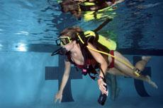 In the Discover Scuba class, a Missouri Southern student practices the basics of diving in the Southern pool.
