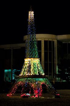 This Eiffel Tower replica, currently on display in the Oval, was lit for the first time Thursday.
