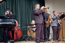 Jazz combo members (from left) Robert Terry, Damon Graue, Tom Smith, Kyle Babbitt, and Paul Equihua perform Nov. 7 in Phinney Recital Hall. Combos are comprised of students enrolled in Jazz Improvisation.
