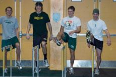 Missouri Southern track athletes warm up at practice Feb. 20 in preparation for the annual MIAA conference meet.
