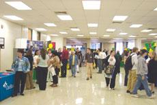 Students circulate through the spring Job Expo, March 21. More than 600 students viewed booths from more than 59 companies.
