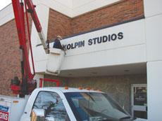 Signs go up on the newly named Ruth I. Kolpin studios. Kolpin is a long-time supporter of KGCS-TV.
