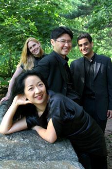 (From Front) Min-Young Kim, violinist, Kyu-Young Kim, violinist, Raman Ramakrishnan, cellist, and Jessica Thompson, violist, will be performing Feb. 14 at 7 p.m. at the First Baptist Church and at Webster Hall at 11 a.m. on Feb. 16. The concerts are sponsored by Pro Musica.
