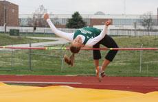 Sophomore Kayla Piley competes in the high jump on April 4. Piley finished in second.
