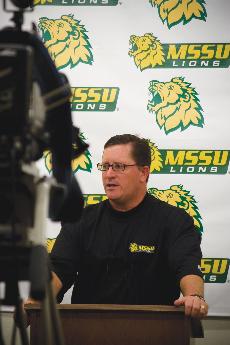 Football Head Coach Bart Tatum discusses an upcoming game during his press conference Wednesday.
