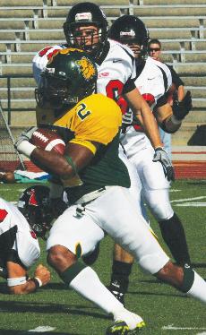 Senior Jordan Patton (2) drives the ball down the field during the Oct. 18 game against Central Missouri. Southern lost 47-14.
