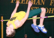 Junior Corey Reynolds competes in the high jump during the Fazolis/Baymont Inn Invitational on Jan. 17. Reynolds finished fourth.
