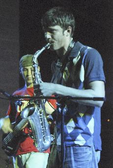 Rob Stegeman, saxophone player for LFDC Funk, performs during the Cannabis Revival. LFDC Funk was the headlining act for the event.
