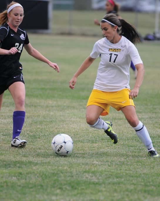 Senior Michelle Dimza corrrals the ball in the Sept. 15 game against Southwest Baptist. Southern lost 2-1

