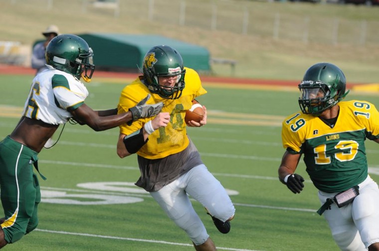 Willie Brown/The Chart Backup quarterback Blake McDonald attempts to dodge a hit in practice this week. Southern will have a bye week before facing Washburn on Sept. 17
