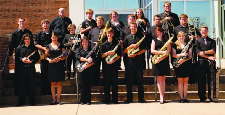 Missouri Southern’s Jazz Orchestra pictured in front of Webster Hall. The next concert will be May 2 in Corley Auditorium and will feature Rebecca Luebber as a guest vocalist.
