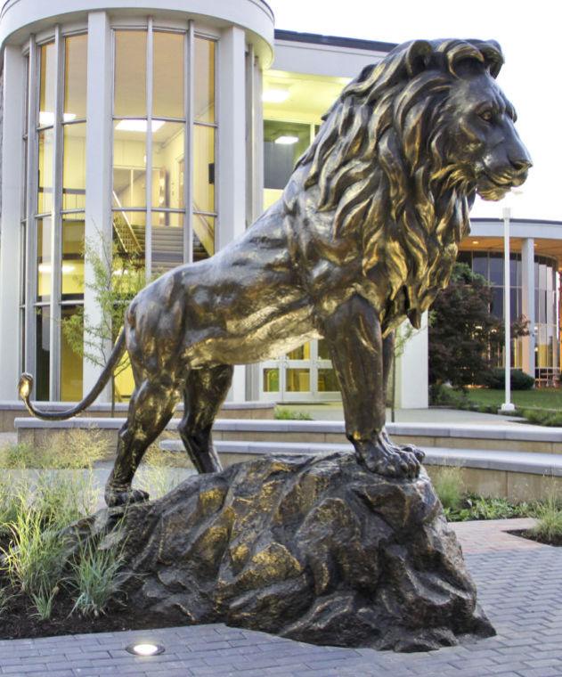 The new lion statue stands just outside Billingsly Student Center in the new Lion Pride Plaza.