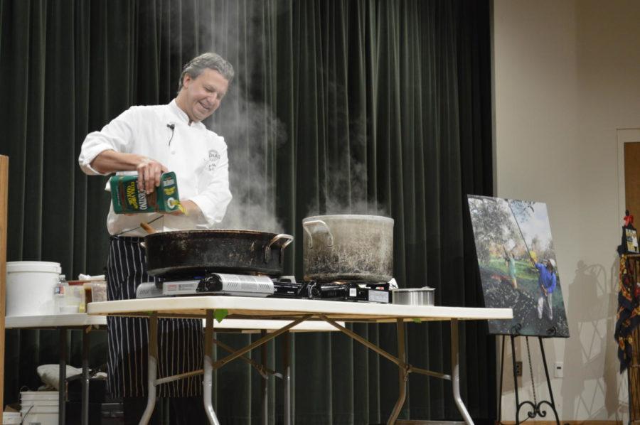 Chef Cody Hogan prepares a dish of wild mushroom and truffle risotto.