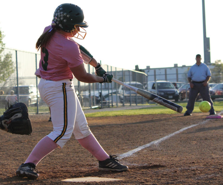 Current senior, Chloe Brown, hits the ball while at bat for the Lions during the Pink Game last spring season againist Central Missouri on April 28. Southern split the double header with one loss and one win.