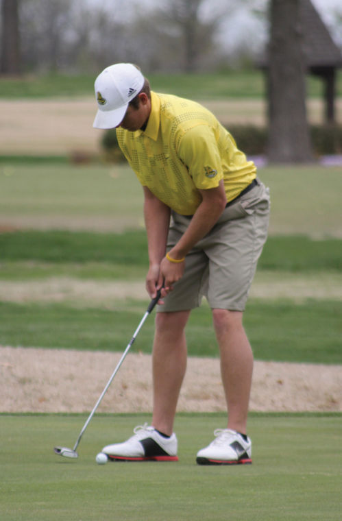 Current senior, Ryan Russel, puts during the Missouri Southern Invitational at Twin Hills Golf and Country Club in Joplin, Mo. on April 15 and 16.