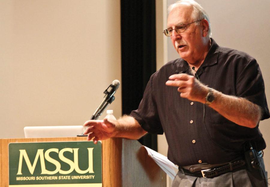 Dr. John Battitori talks about his life as a second generation Italian growing up in small town Kansas during Experiencing Cultural Diversity in a Small Southeast Kansas Community in Corley Auditorium on Oct. 30.