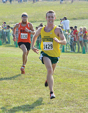 Senior runner Andrew Webster fights toward the finish at the Southern Stampede on Sept. 20, 2014. He finished eighth overall while the team claimed third overall.