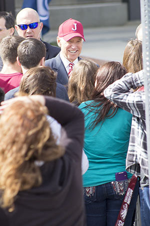 US Vice President, Joe Biden, mingled with the students after the ceremony was over at Joplin High School on Friday Oct. 3, 2014. He took a selfie with me, I thought that was cool, said JHS junior, Alyssa Smith, not pictured.
