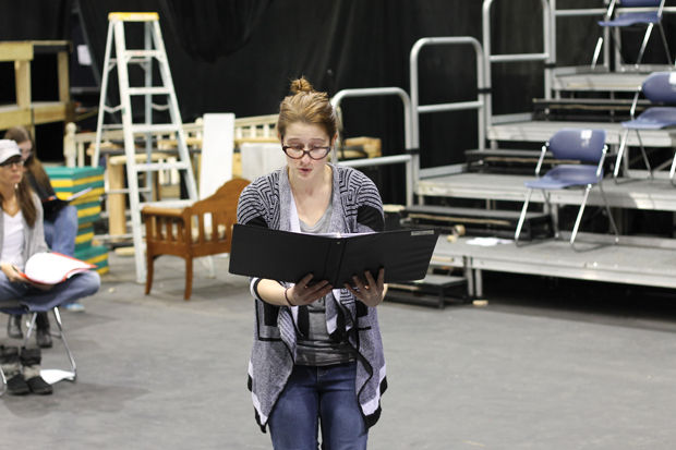 Mollie Sanders, senior theater major, rehearses on Wednesday, Feb. 4 for Missouri Southerns upcoming production of The Vagina Monologues in Bud Walton Theatre. The Vagina Monologues will have showings on Feb. 6 and Feb 7 at 7:30 p.m.