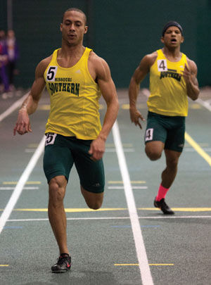 Jeff Fraley placed first and Erron Holley placed second in the finals of the mens 200 meter dash during the MSSU Lion Invite on Friday, Feb. 6 in Leggett and Platt Athletic Center