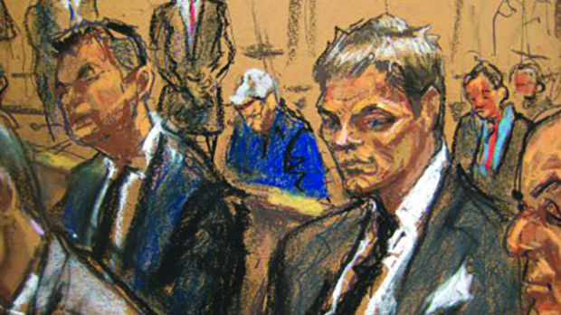 A sketch of Tom Brady appearing in court drawn by courtroom sketch artist Jane Rosenberg.
