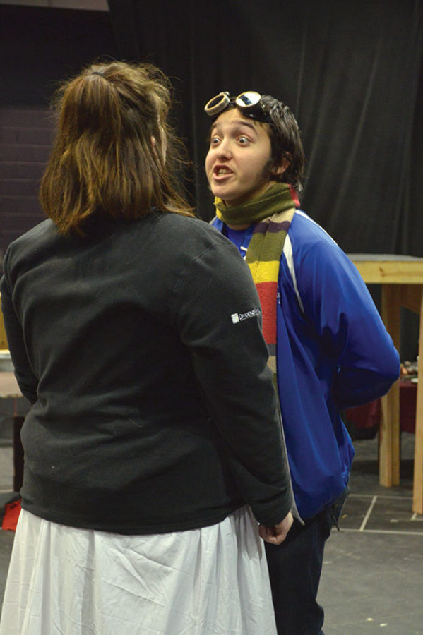 Joshua Lee Pruss (left) and Tonya Richardson (right) rehearse a scene from the upcoming production of The Threepenny Opera Feb. 24 in the Bud Walton Theatre. A collaboration between Missouri Southern’s music and theater departments, the opera will show March 1-5.