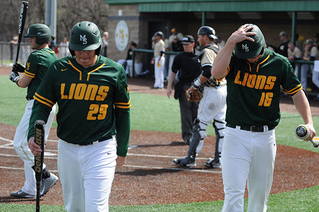 Kelvin Duley II |The ChartSeniors Hayden Steele (left) and Jesse Rall (right) walking towards the dugout hanging their heads on Mar. 12, 2016 on Warren Turner Field against Emporia State University. Southern lost that game but won the three-game series. Southern is currently ranked fifth in the conference with 11 games remaining. Six of those 11 games are at Warren Turner Field where the Lions are 19-6 on the season. Fort Hays State visits the Lions this weekend for a three-game series.