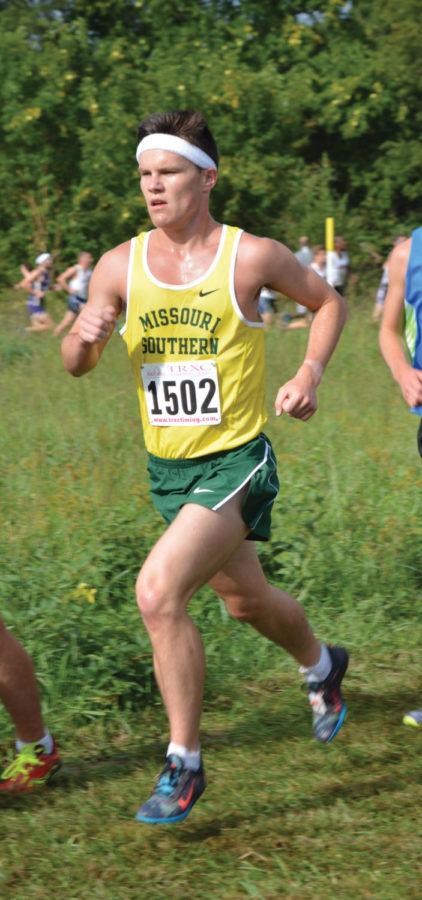 Sophomore Ryan Drendal striding along at the Southern Stampede on the Tom Rutledge Cross Country Course on Sept. 19, 2015.