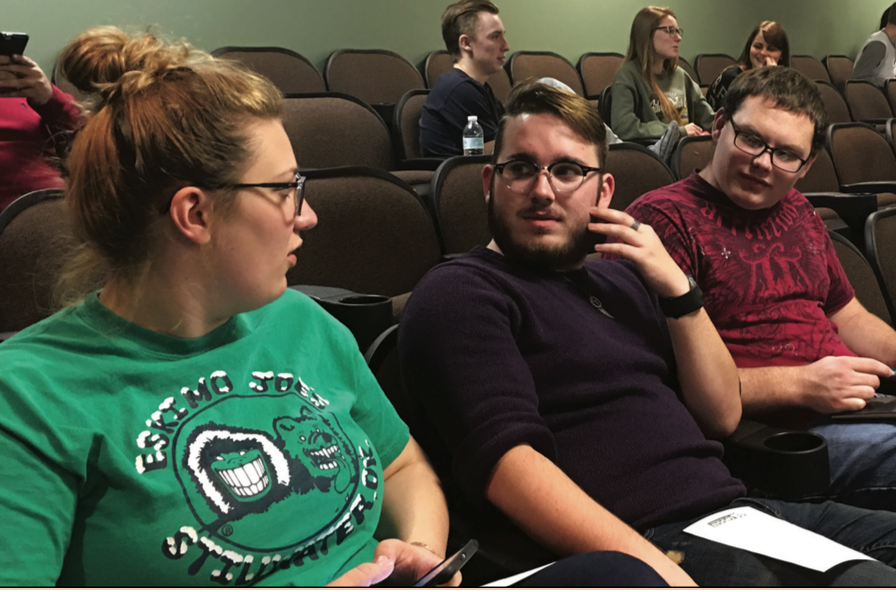 Students in Missouri Southern's UE 100 class visit before the class begins. 