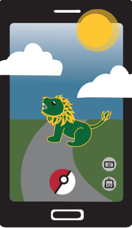 Graphic depicting a scene from the game, ready to catch a fictional Southern Pokémon