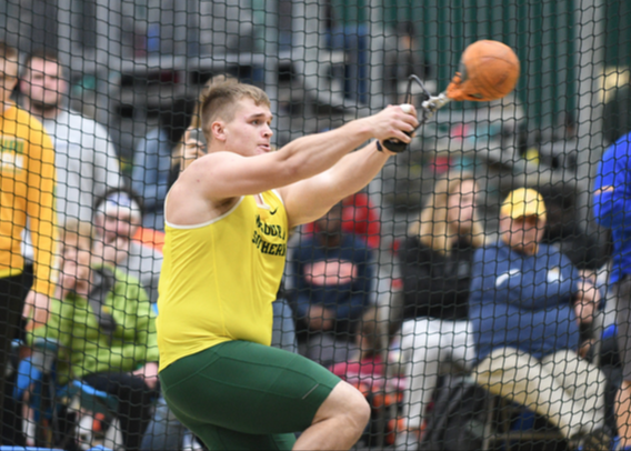Travis Petersen particpating in the weight throw on Feb. 1