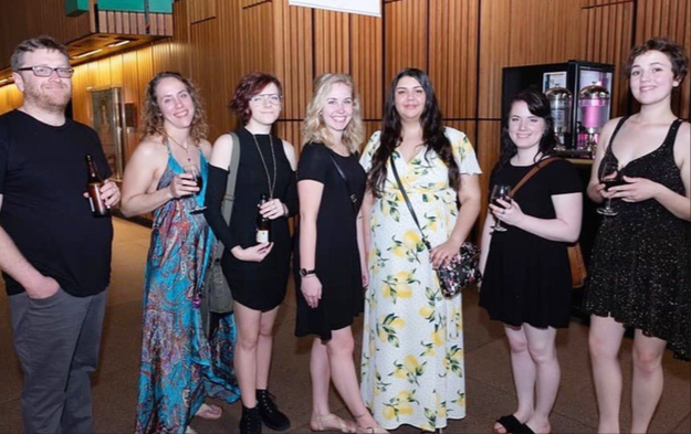 (from left to right) Kyle McKenzie, assistant professor of art; Tracey Graves, BFA Studio Art Candidate; Pheobe Burke, BFA Studio Art Candidate; Grace Sitton, BFA Design Candidate; Rachael Gopalakrishnan, Biology major and Honors Student; Lydia Humphreys, BFA Studio Art 2019; Jamie Robinson, BFA Studio Art Candidate and Honors Student 
