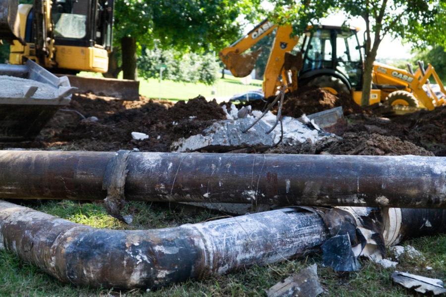 Pipes doug up in front of Fine Arts Complex on Aug, 28