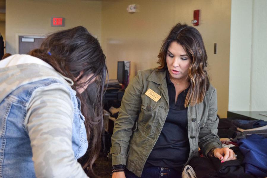 Katherine Munoz, junior international business major, shopping for clothes with Chelsea Conley, Director of Donor Relations. 