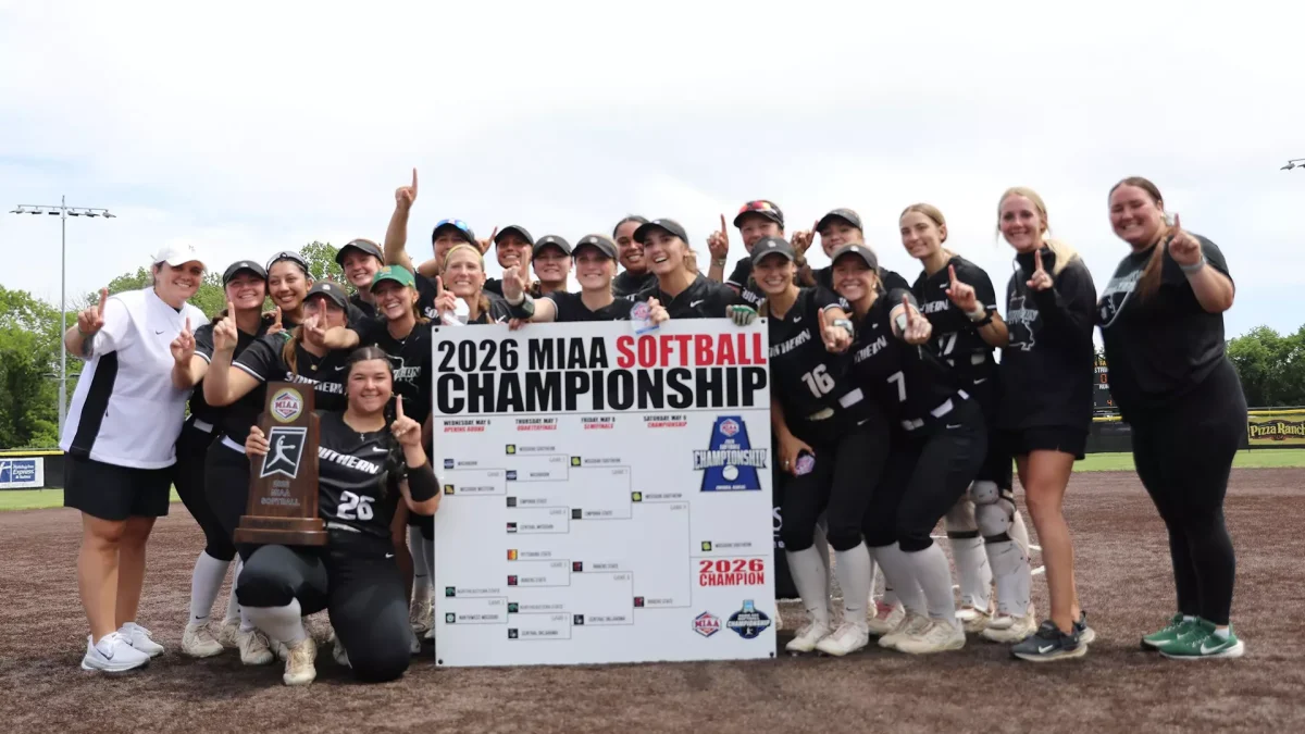The 2026 MIAA Conference Champion MSSU Lions Softball Team, following their 4-1 championship win over Rogers State.